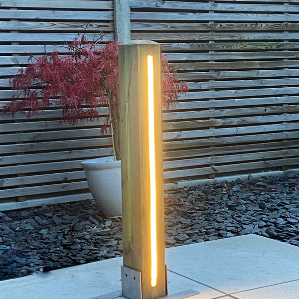 Solid Oak linear Bollard light